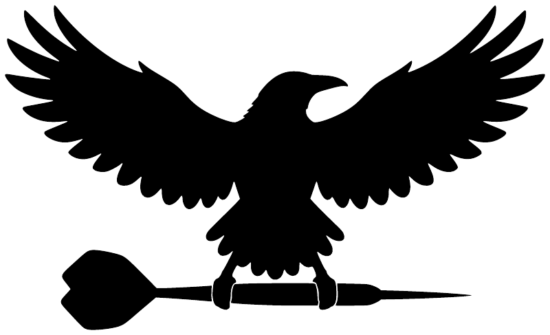 Close-up raven darts flight vinyl decal with spread wings over dart and flight