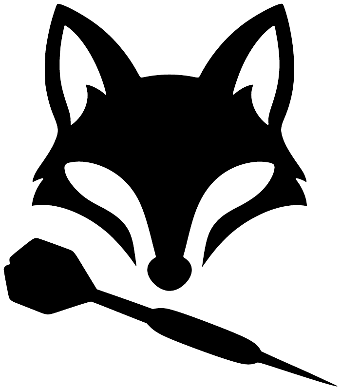 Black fox head with dart vinyl decal, high-contrast black and white