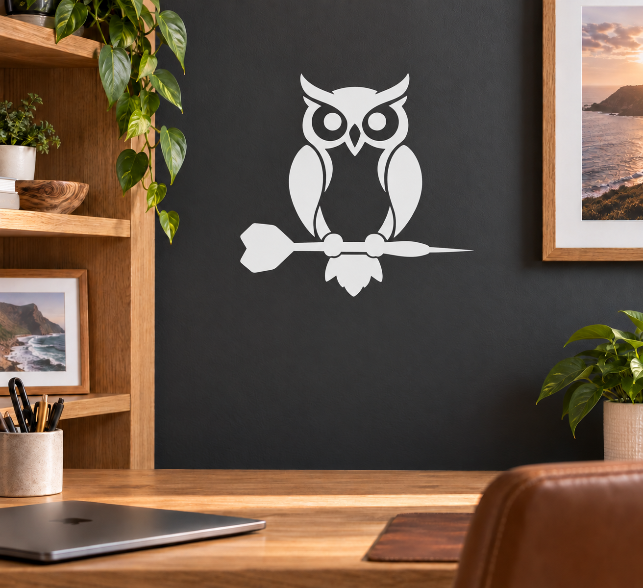 White owl with dart and bowtie watch vinyl decal