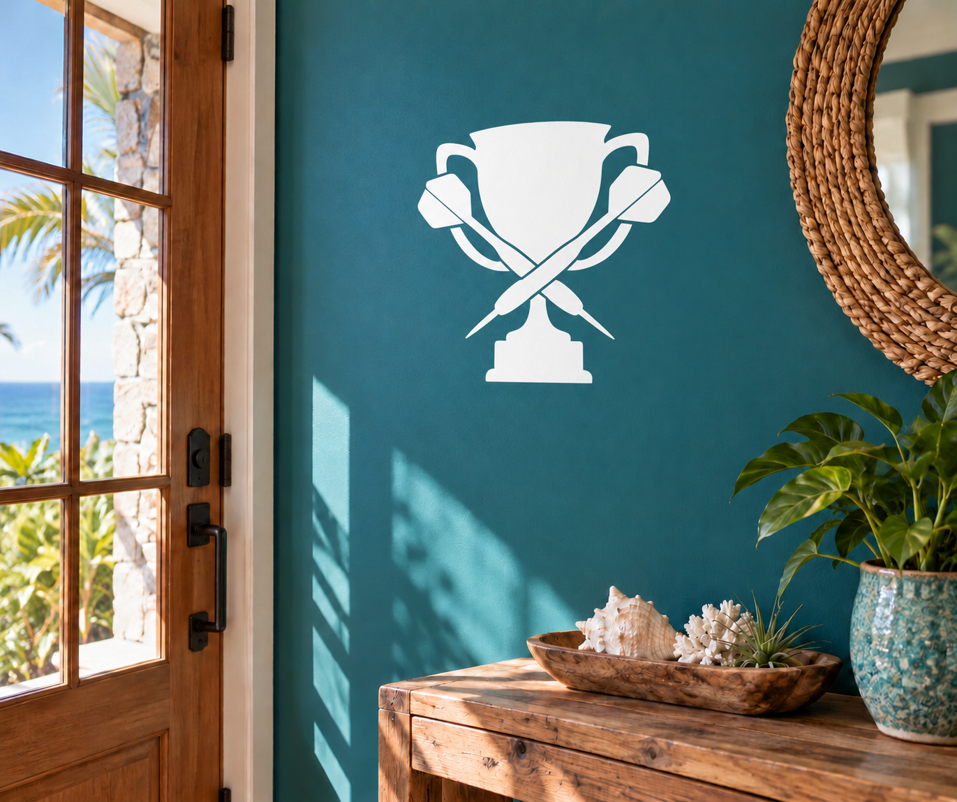 White trophy with crossed darts vinyl wall decal