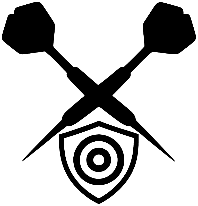 Black crossed darts with target shield vinyl decal on white