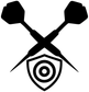 Black crossed darts with target shield vinyl decal on white