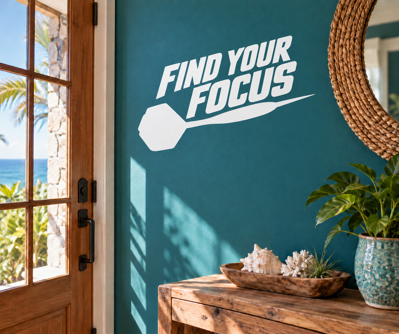 White 'Find Your Focus' vinyl decal with dart icon