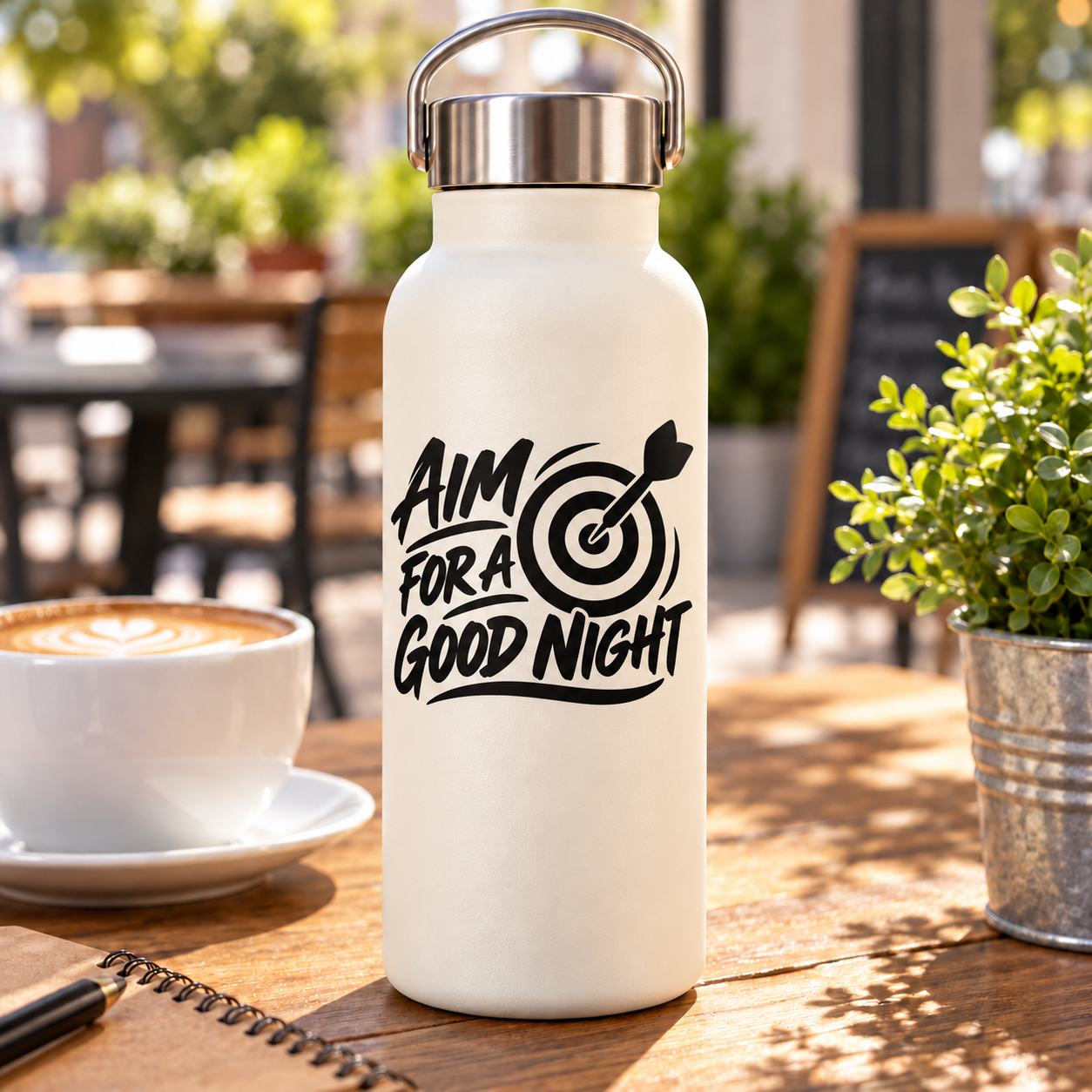 Vinyl decal with “Aim for a Good Night” text and dartboard target graphic