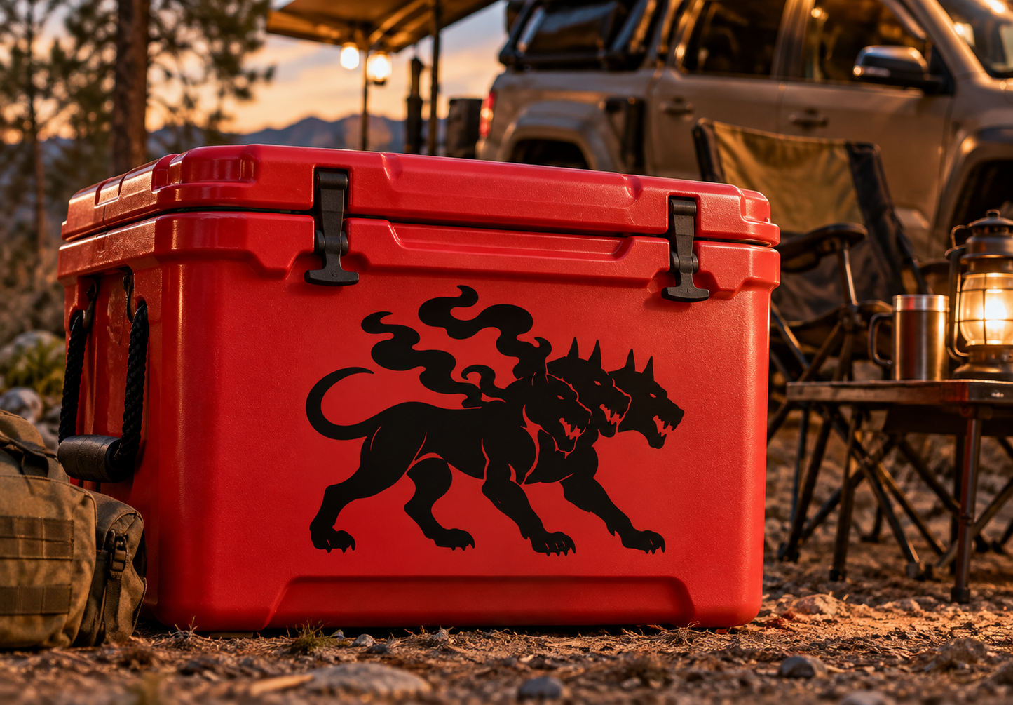 Infernal Hound vinyl decal with black demon hound silhouette