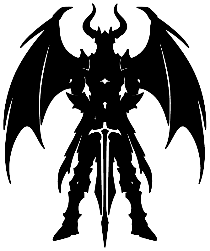 Winged demon vinyl decal close-up, black armored figure with large curved wings