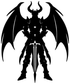 Winged demon vinyl decal close-up, black armored figure with large curved wings
