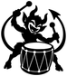Black demon drummer vinyl decal silhouette with raised drumsticks and round drum motif