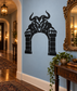 Black demon gate vinyl decal with horned skull and arched stone blocks