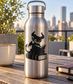 Black horned demon reading a book vinyl decal on a stainless steel bottle