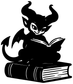 Black horned demon reading a book vinyl decal, sticker-style graphic close-up