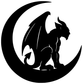 Black gargoyle silhouette on a crescent moon vinyl decal, isolated on white