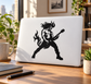 Black demon guitarist vinyl decal with flames and electric guitar.