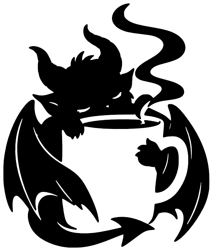 Black demon coffee mug vinyl decal silhouette with swirling steam