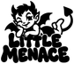 Black demon boy vinyl decal with big LITTLE MENACE lettering
