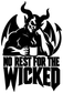 Black demon vinyl decal with flames, holding a cup, 'No Rest for the Wicked' lettering