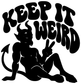 Black demon "Keep It Weird" vinyl decal graphic on white background