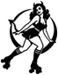 Roller skater devil girl vinyl decal, black silhouette on white