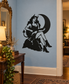 Vinyl wall decal of black moonlit girl guitarist with crescent moon