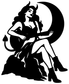 Vinyl decal silhouette of devil girl playing guitar under crescent moon