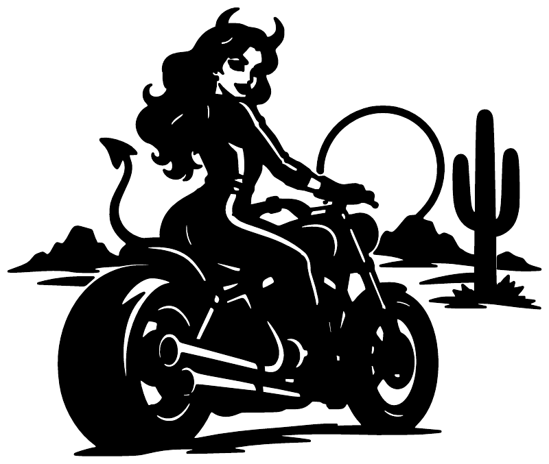 DevilGirlCX006 vinyl decal of devil girl on motorcycle silhouette with cactus