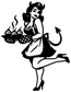 Black vinyl decal silhouette of rockabilly devil girl baking with flames and tail