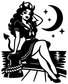 Black vinyl decal featuring an anime devil woman, moon, and star accents