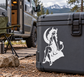 Black vinyl decal of devil girl silhouette with spade-shaped tail
