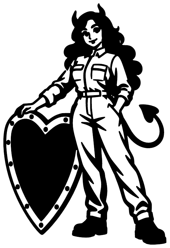 Heartbreaker portrait vinyl decal close-up: character with horned hair and heart shield