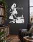 Roadside hitchhiker vinyl decal: devil-horned girl with outstretched arm, bag, cactus