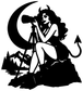Midnight photographer vinyl decal close-up: devil girl silhouette with moon and tripod