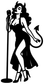 Black vinyl decal silhouette of a devil-girl singer holding a microphone, full body