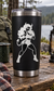 Vinyl decal of a fierce devil-girl boxer silhouette on a black surface
