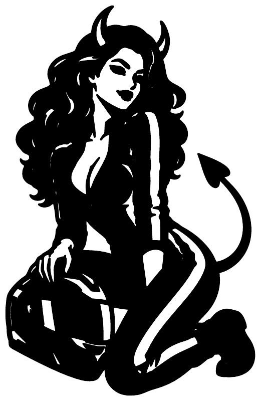 DevilGirlCX026 devil-girl vinyl decal, black silhouette portrait on white