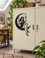Moon swing pinup vinyl decal, black crescent moon devil girl holding trident (DevilGirlCX028)