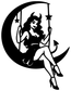 Black pinup devil girl vinyl decal on a crescent moon, moon-swing pose with stars