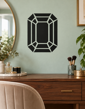 Emerald-cut gem vinyl decal with black center and white faceted outline