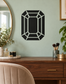 Emerald-cut gem vinyl decal with black center and white faceted outline