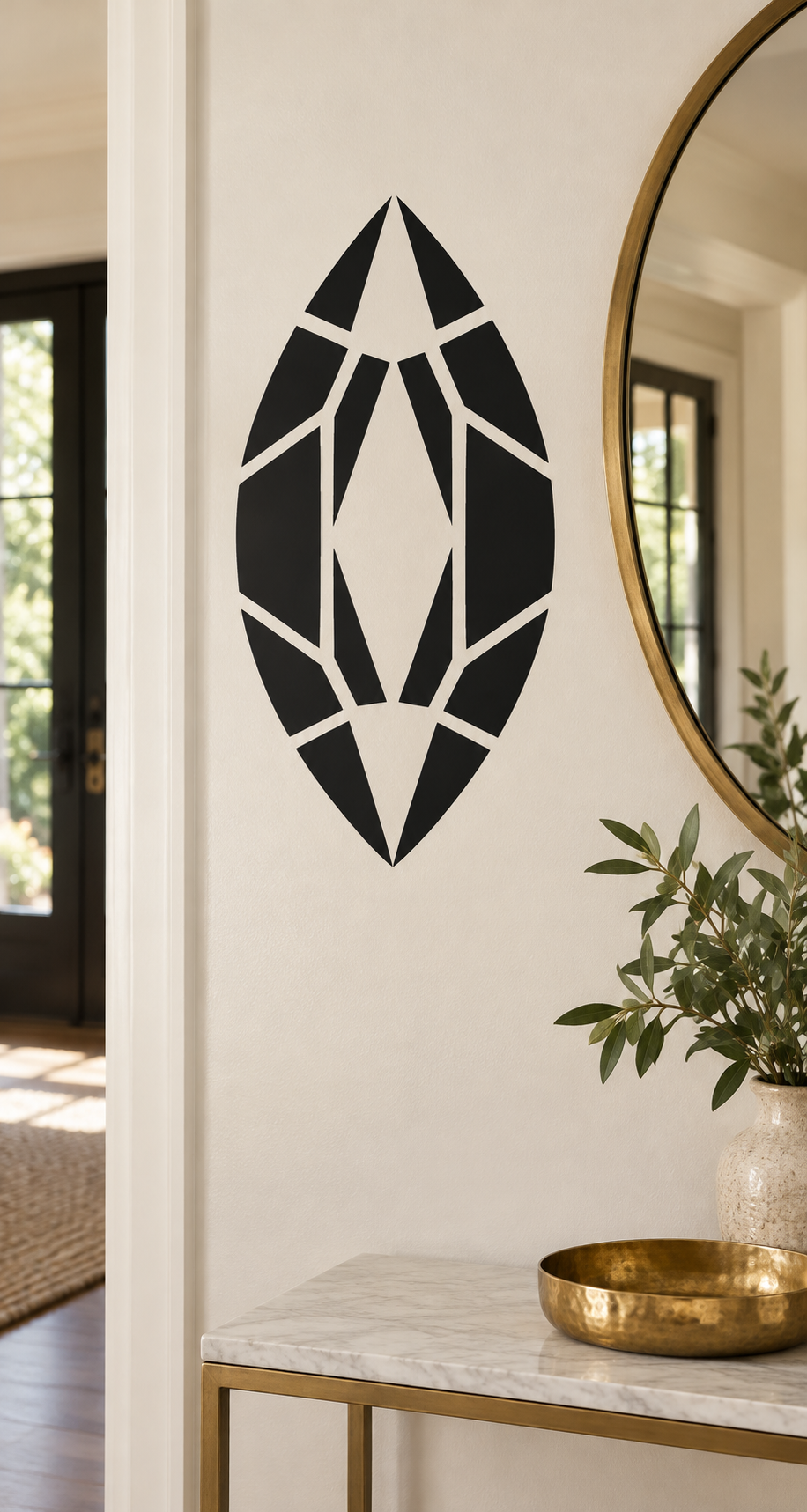 Black marquise gem vinyl decal for walls, geometric vinyl design