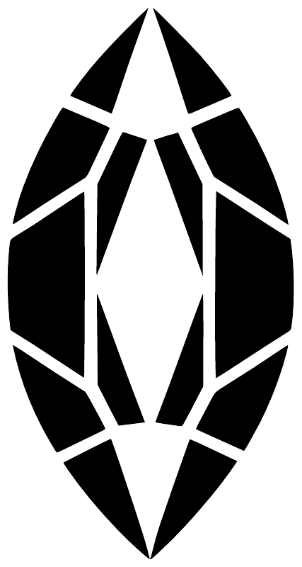 Close-up black geometric marquise gem vinyl decal with central white lines