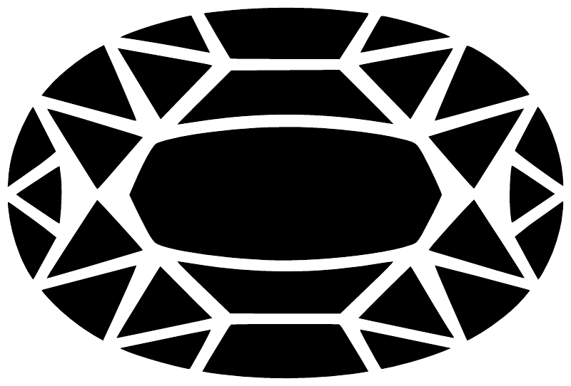 Oval gem vinyl decal, black oval with white geometric facet pattern