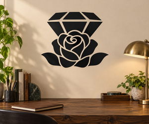 Black and white rose with diamond-shaped top vinyl wall decal