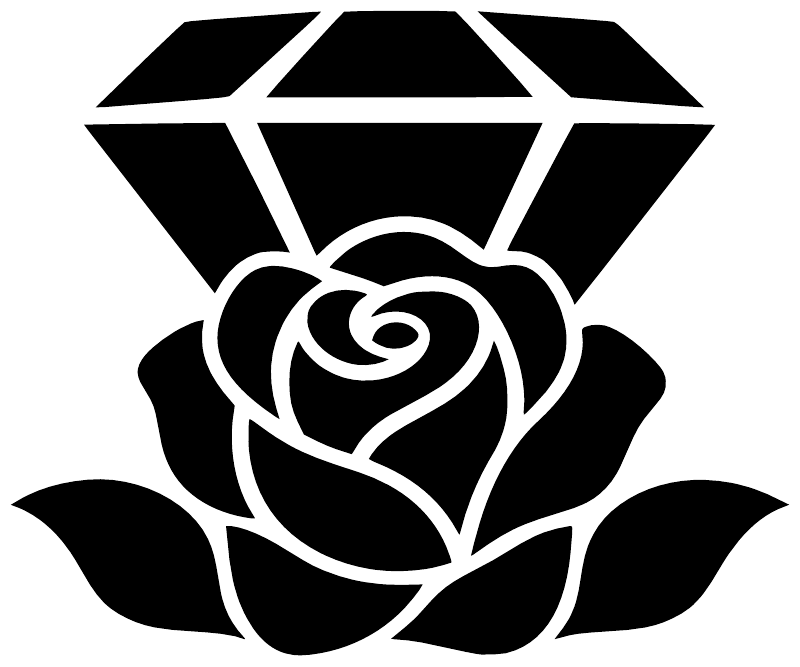 Close-up black rose with white outline and diamond top vinyl decal