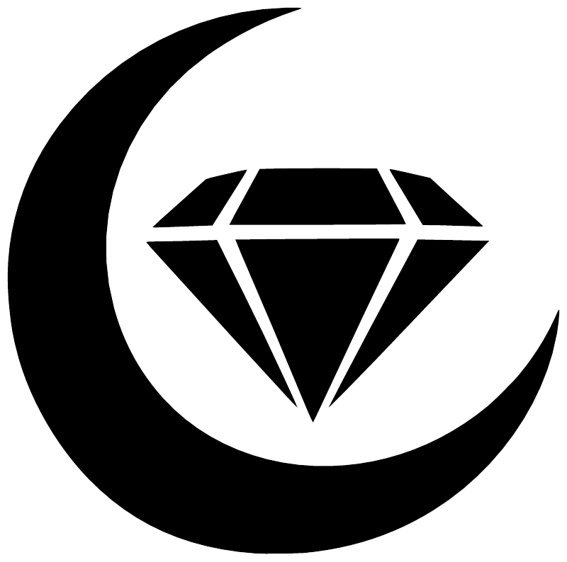 Diamond and crescent moon vinyl decal with black crescent and diamond graphic