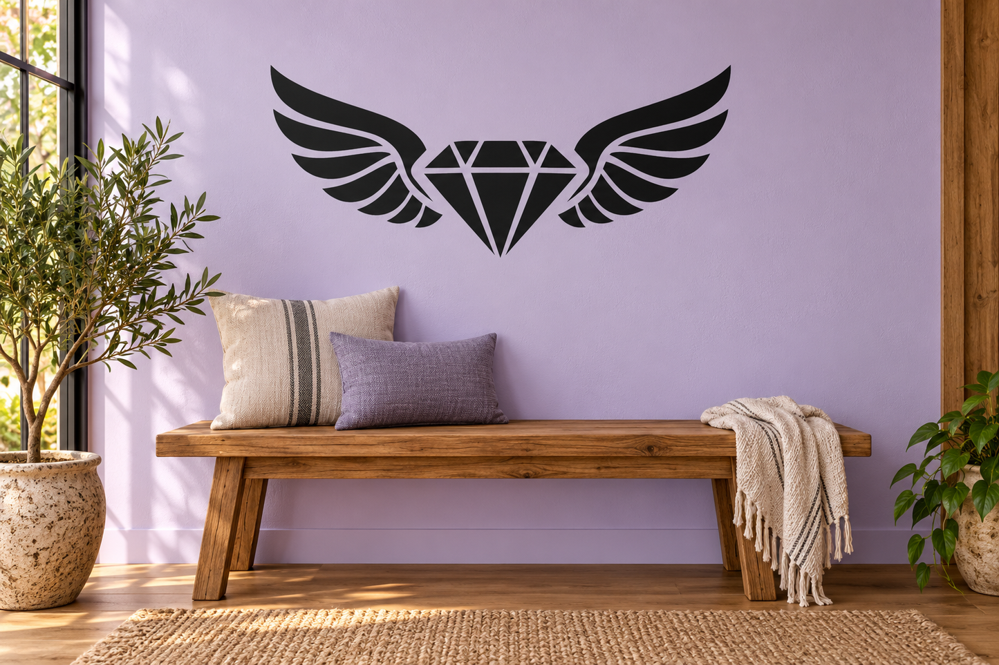 Black diamond with wings vinyl wall decal