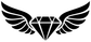 Black diamond with feather wings vinyl decal, centered close-up