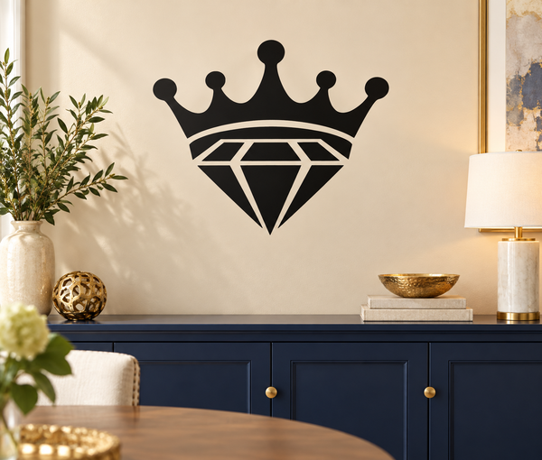 Black crown and diamond vinyl wall decal with gem centerpiece