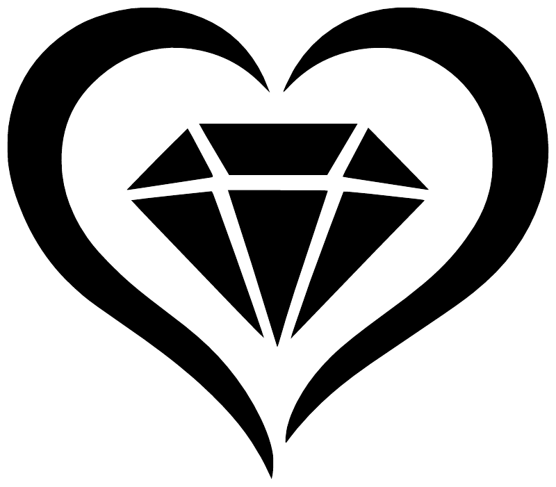 Open-heart vinyl decal with centered diamond icon in black