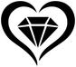 Open-heart vinyl decal with centered diamond icon in black