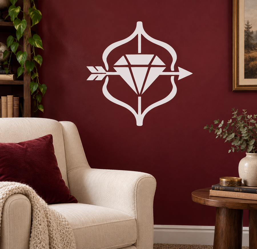 White diamond and bow vinyl wall decal with arrow accents
